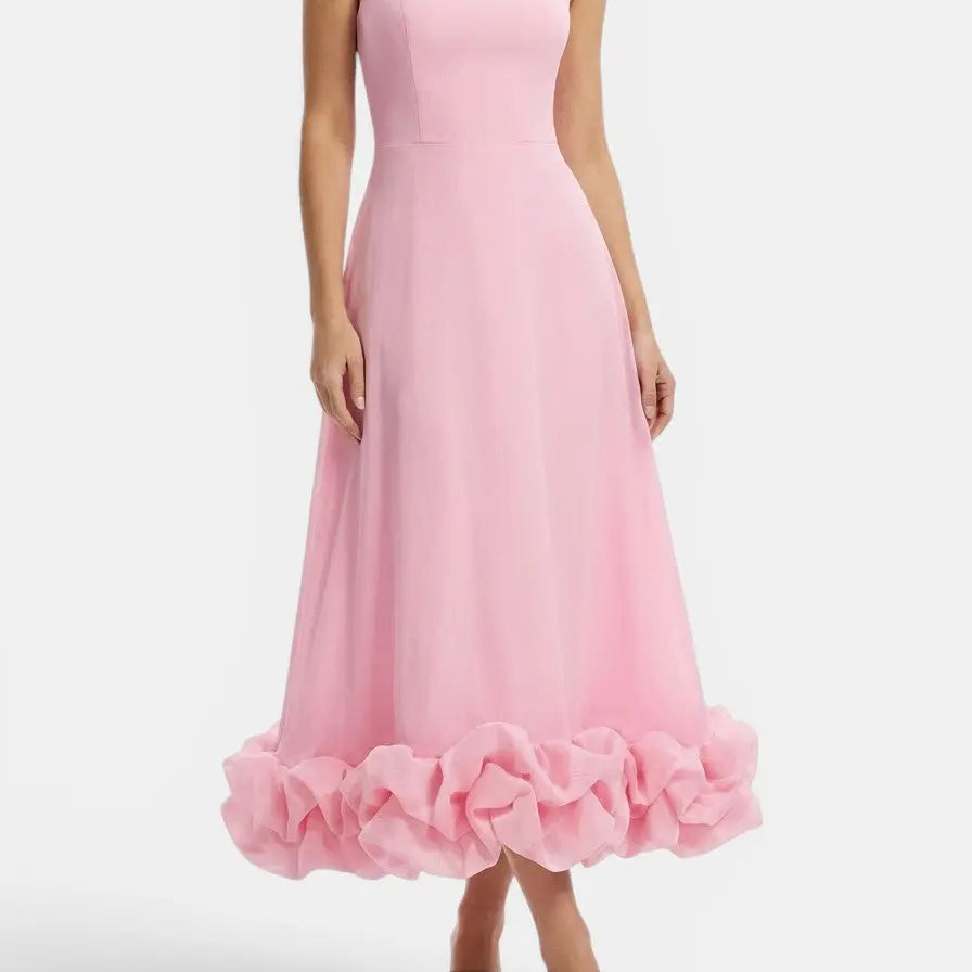 Women's Ruffle Midi Dress | Elegant Flowing Evening Dress