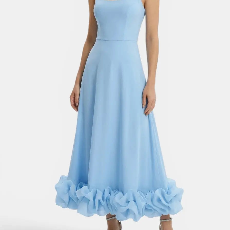 Women's Ruffle Midi Dress | Elegant Flowing Evening Dress