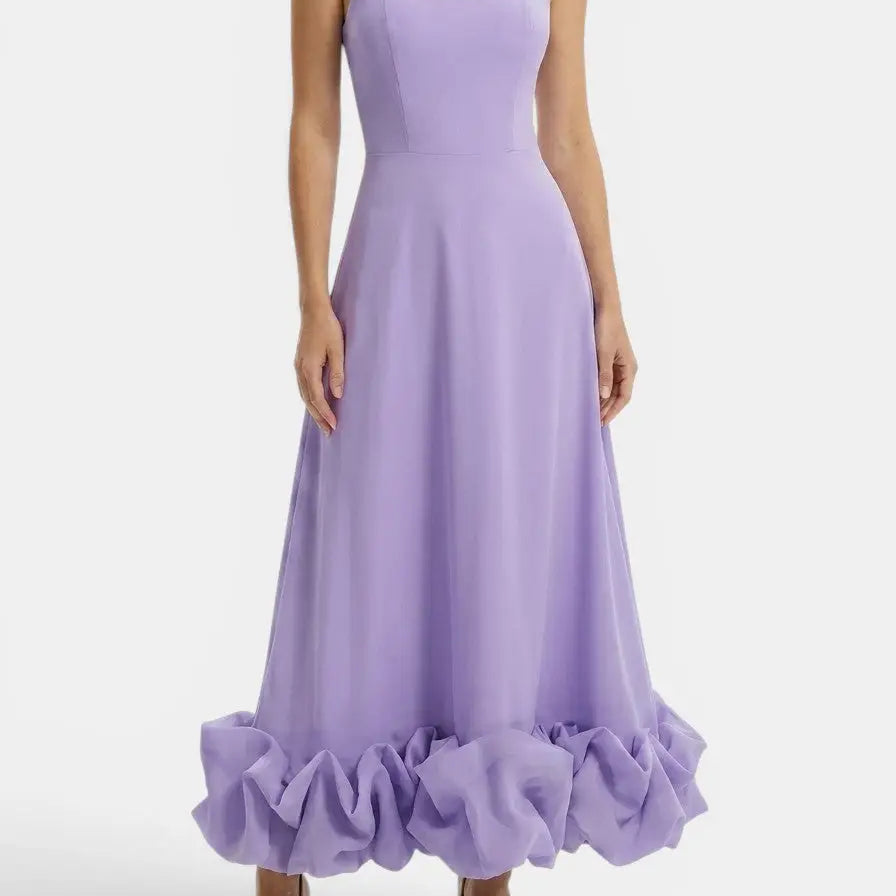 Women's Ruffle Midi Dress | Elegant Flowing Evening Dress