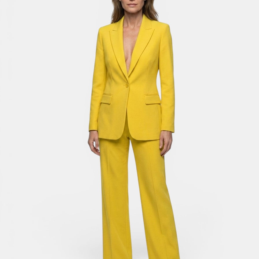 Women's Longline Blazer Suit | Tailored Single-Button Blazer & Wide-Leg Trousers
