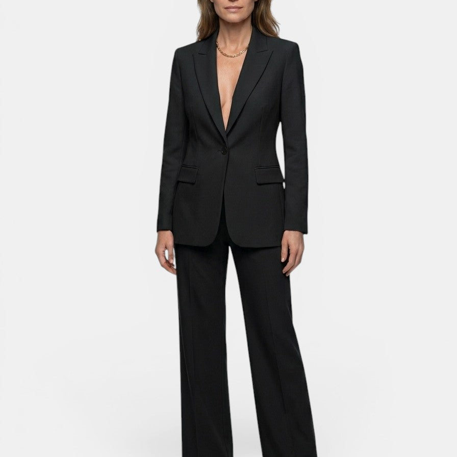 Women's Longline Blazer Suit | Tailored Single-Button Blazer & Wide-Leg Trousers