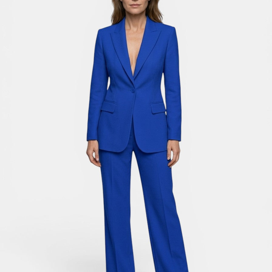 Women's Longline Blazer Suit | Tailored Single-Button Blazer & Wide-Leg Trousers