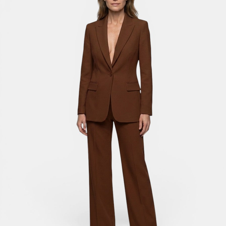 Women's Longline Blazer Suit | Tailored Single-Button Blazer & Wide-Leg Trousers