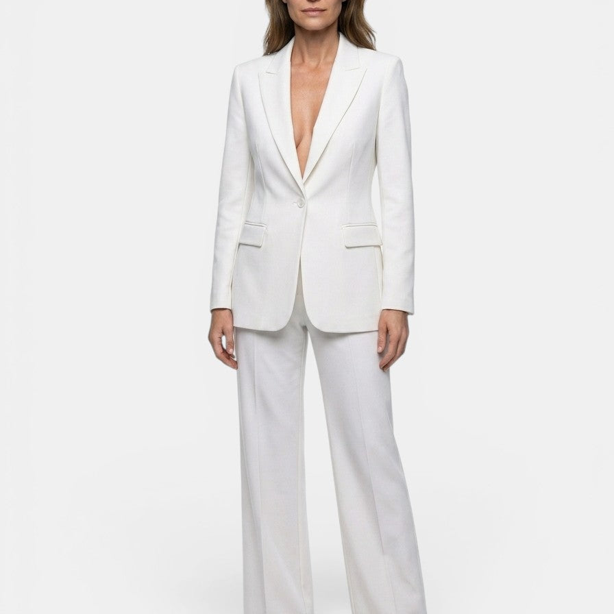 Women's Longline Blazer Suit | Tailored Single-Button Blazer & Wide-Leg Trousers