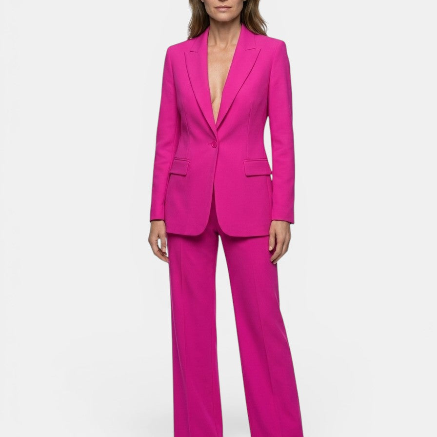 Women's Longline Blazer Suit | Tailored Single-Button Blazer & Wide-Leg Trousers