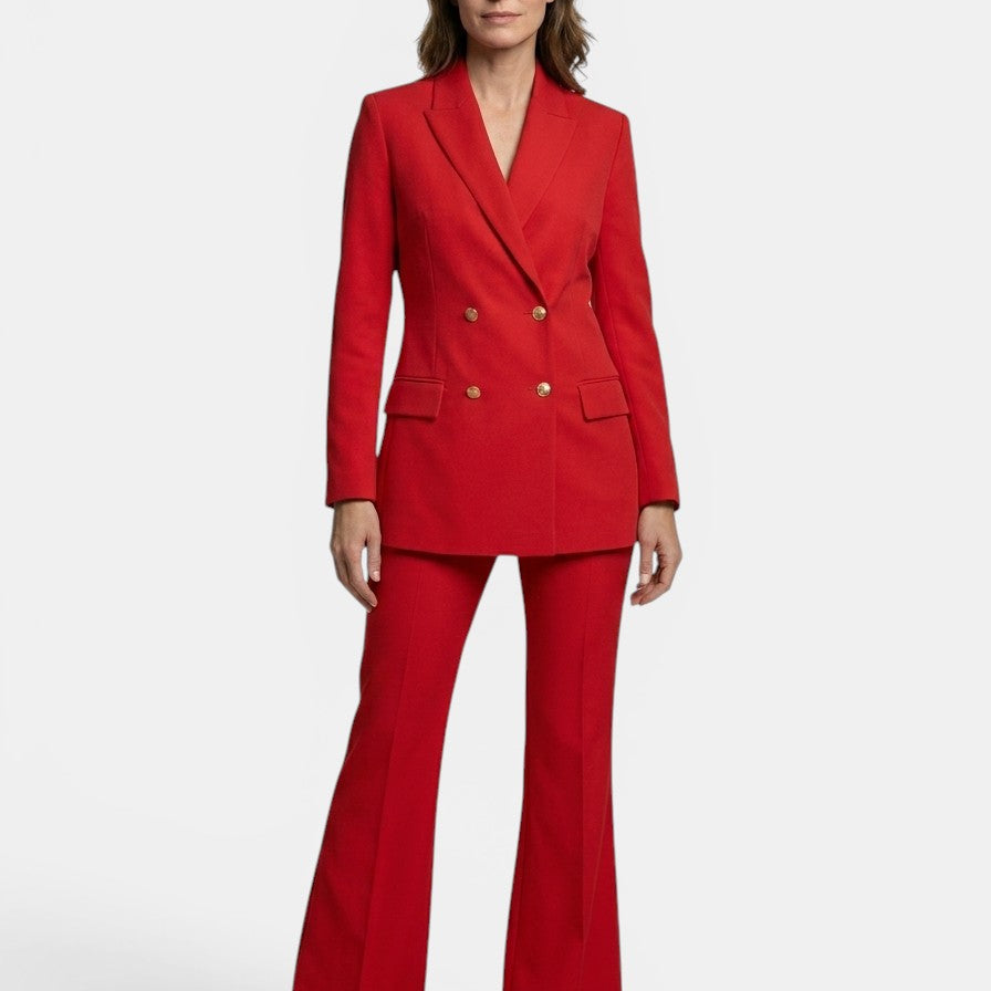 Women's Double-Breasted Trouser Suit | Tailored Blazer & High-Waist Flared Trousers