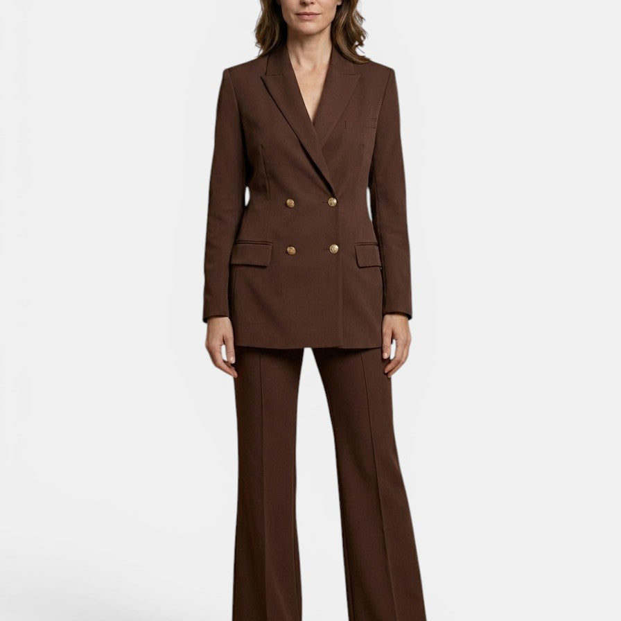 Women's Double-Breasted Trouser Suit | Tailored Blazer & High-Waist Flared Trousers