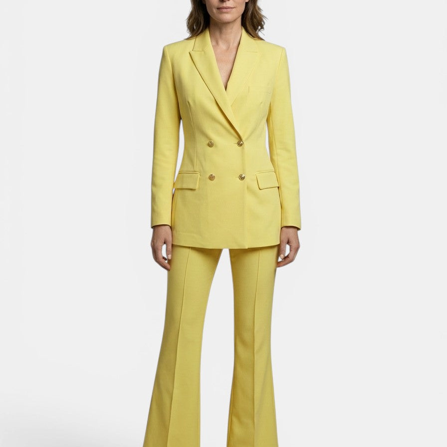 Women's Double-Breasted Trouser Suit | Tailored Blazer & High-Waist Flared Trousers