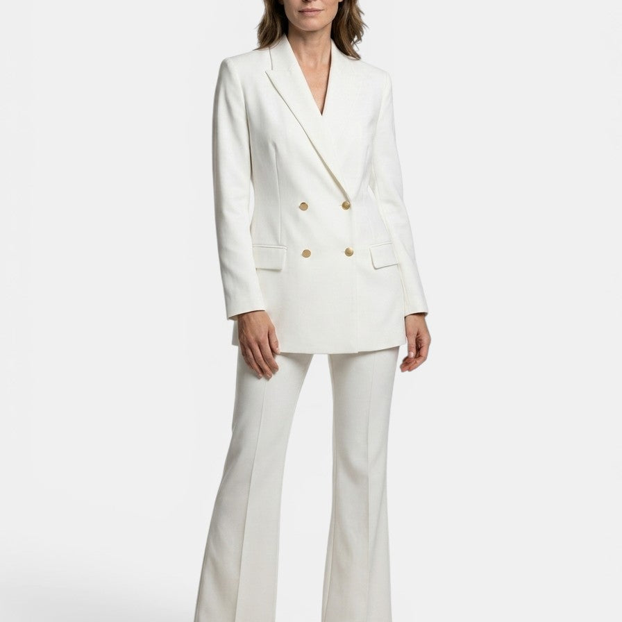 Women's Double-Breasted Trouser Suit | Tailored Blazer & High-Waist Flared Trousers