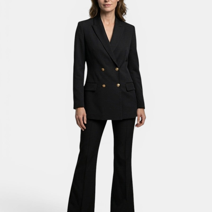 Women's Double-Breasted Trouser Suit | Tailored Blazer & High-Waist Flared Trousers