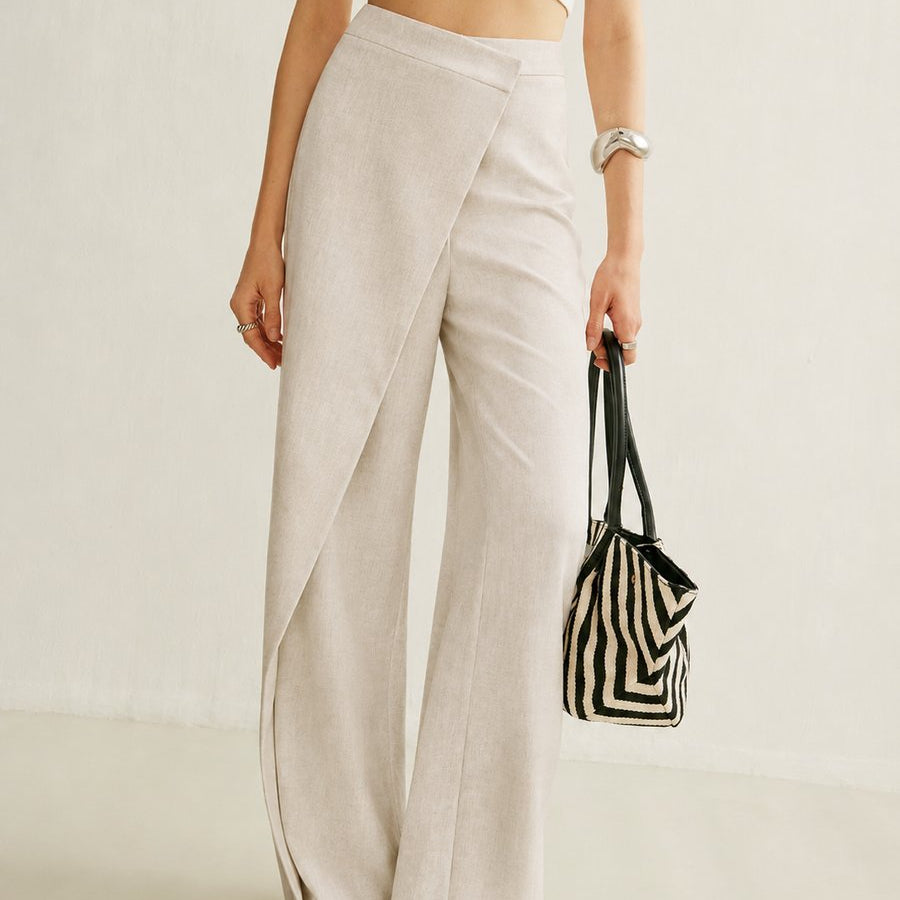 Women's Asymmetric Wrap Wide-Leg Pants | Sleek High-Waist Tailored Pants