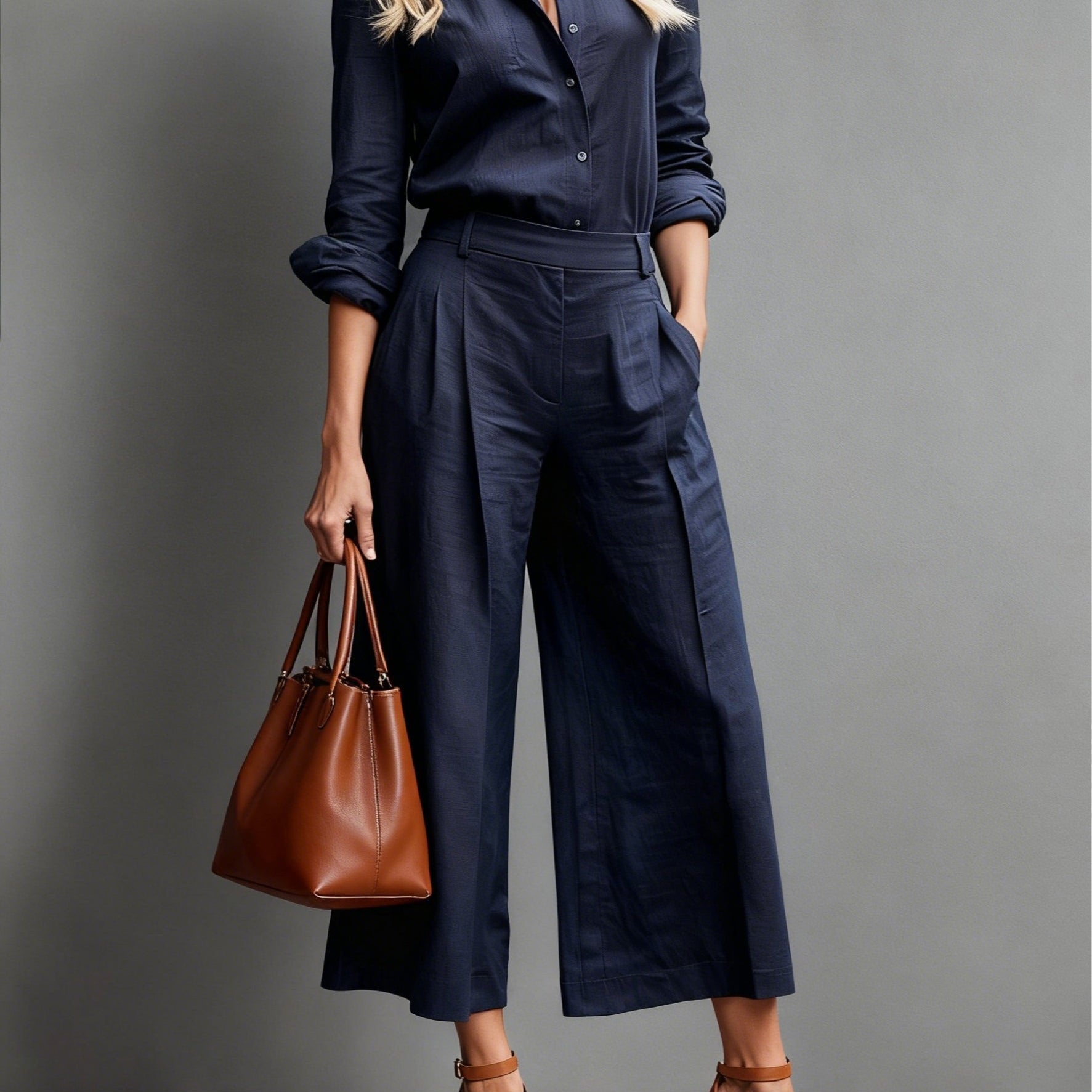 Women's Linen Co-Ord Set | Relaxed Button-Down Wide-Leg Pants Set