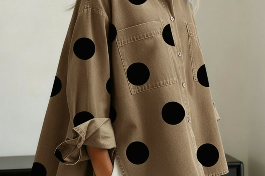 Women's Polka Dot Denim Shirt | Oversized Relaxed Button-Down Shirt