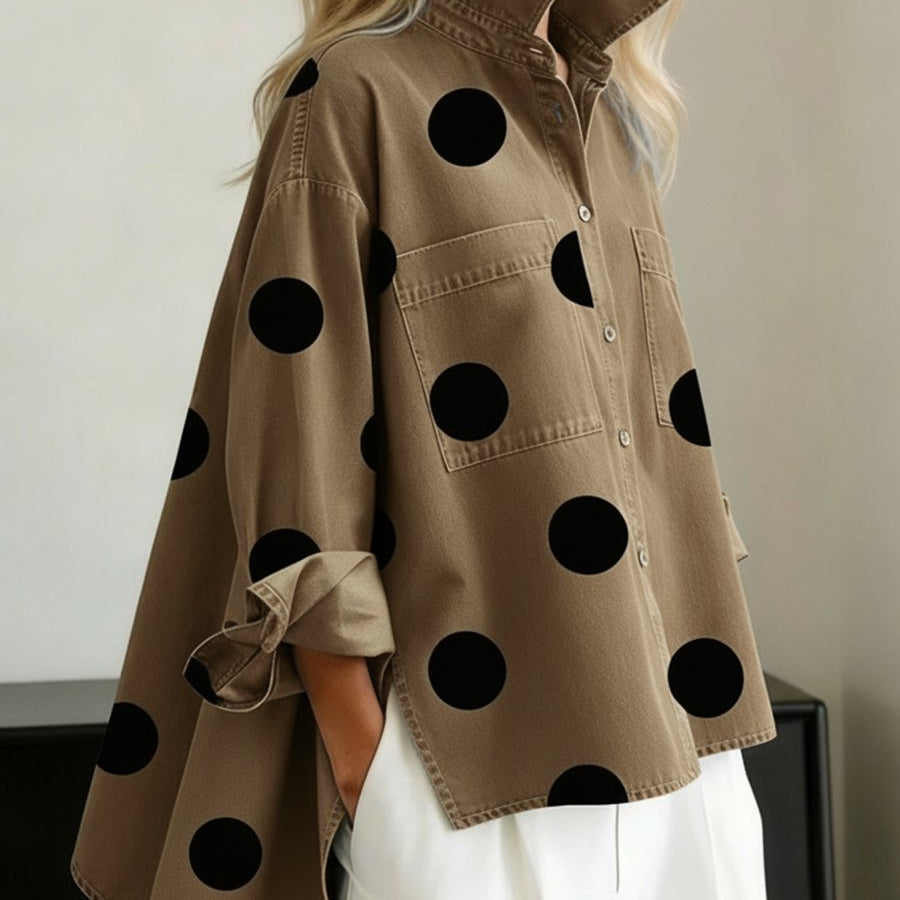 Women's Polka Dot Denim Shirt | Oversized Relaxed Button-Down Shirt