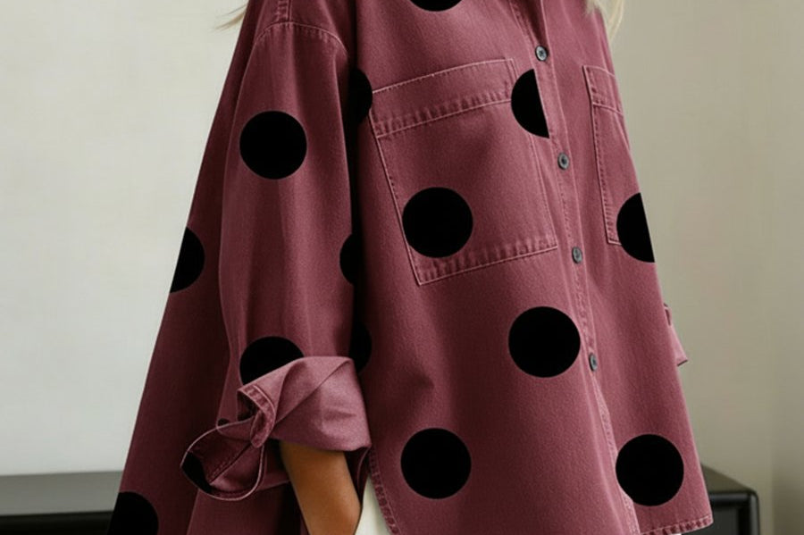 Women's Polka Dot Denim Shirt | Oversized Relaxed Button-Down Shirt