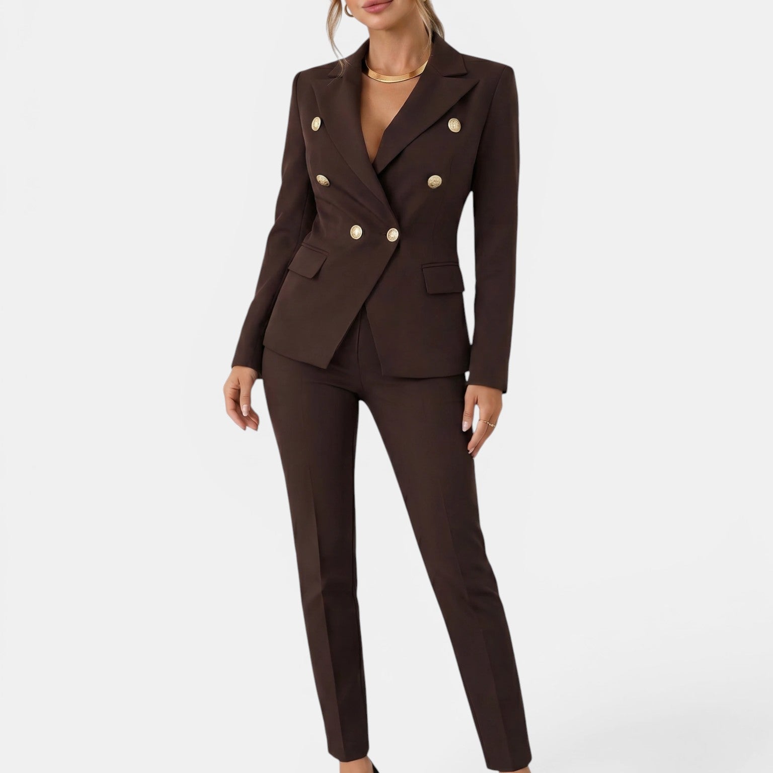 Women's Tailored Suit Set | Double-Breasted Blazer & Slim-Fit Trouser Co-Ord