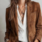 Wrenna - Women's Belted Suede-Feel Button-Down Blazer