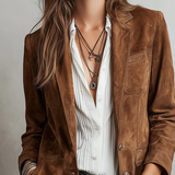 Wrenna - Women's Belted Suede-Feel Button-Down Blazer