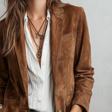 Wrenna - Women's Belted Suede-Feel Button-Down Blazer