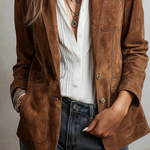 Wrenna - Women's Belted Suede-Feel Button-Down Blazer