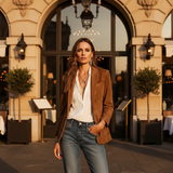 Wrenna - Women's Belted Suede-Feel Button-Down Blazer