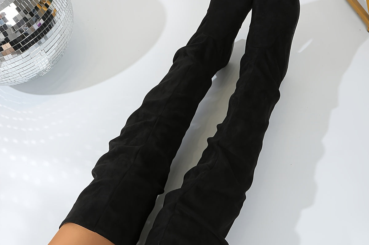 Women's Suede-Look Slouch Over-the-Knee Boots | Relaxed Tall Pull-On Boots