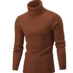 Xander - Men's Cable Front Roll Neck Sweater - Camel Brown