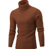 Xander - Men's Cable Front Roll Neck Sweater - Camel Brown