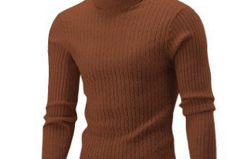 Xander - Men's Cable Front Roll Neck Sweater - Camel Brown