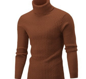 Xander - Men's Cable Front Roll Neck Sweater - Camel Brown