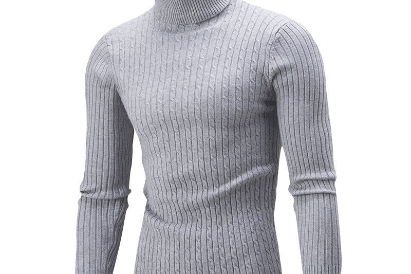 Xander - Men's Cable Front Roll Neck Sweater - Grey