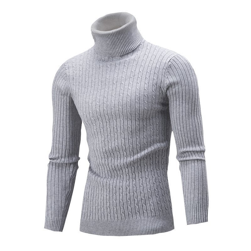 Xander - Men's Cable Front Roll Neck Sweater - Grey