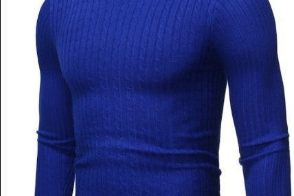 Xander - Men's Cable Front Roll Neck Sweater - Royal Blue