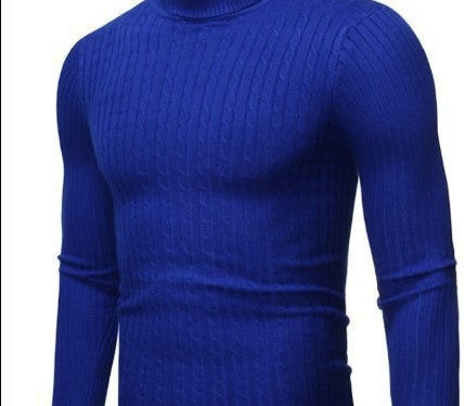 Xander - Men's Cable Front Roll Neck Sweater - Royal Blue