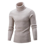 Xander - Men's Cable Front Roll Neck Sweater - Beige