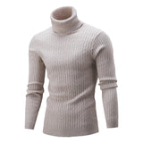 Xander - Men's Cable Front Roll Neck Sweater - Beige
