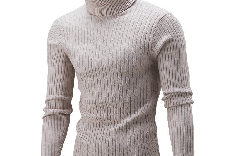Xander - Men's Cable Front Roll Neck Sweater - Beige