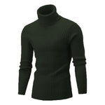 Xander - Men's Cable Front Roll Neck Sweater - Dark Green