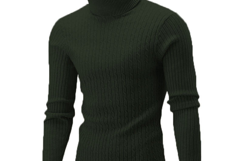 Xander - Men's Cable Front Roll Neck Sweater - Dark Green