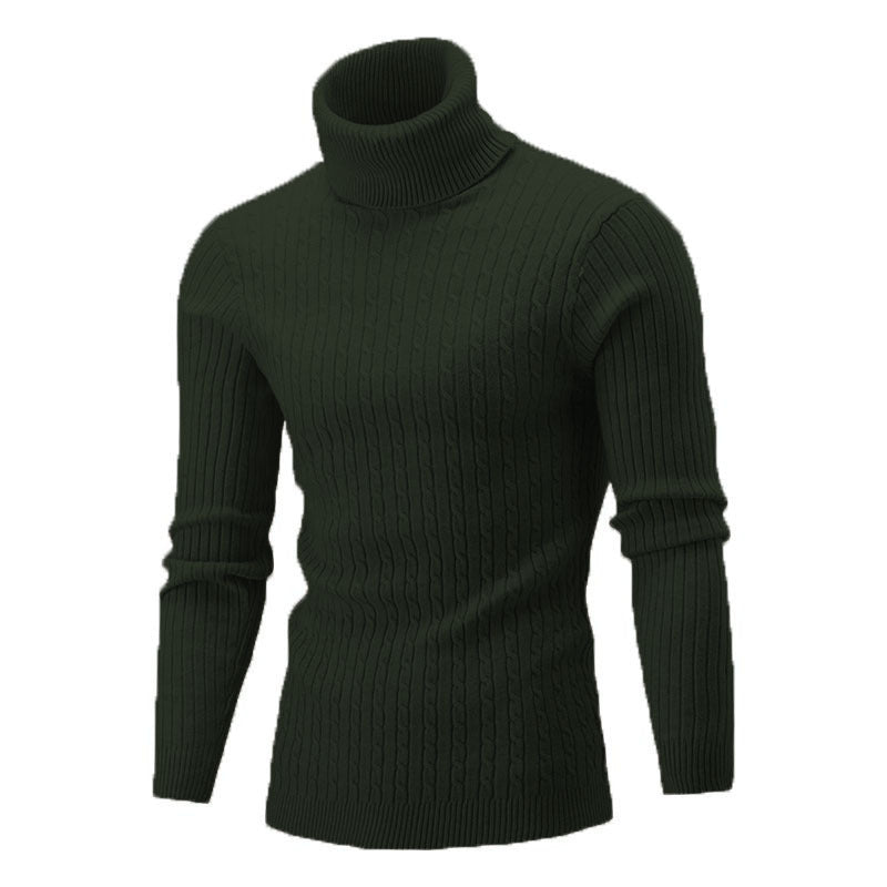 Xander - Men's Cable Front Roll Neck Sweater - Dark Green