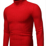 Xander - Men's Cable Front Roll Neck Sweater - Bright Red