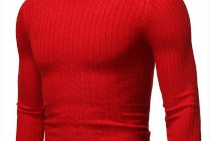 Xander - Men's Cable Front Roll Neck Sweater - Bright Red