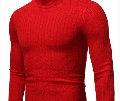 Xander - Men's Cable Front Roll Neck Sweater - Bright Red