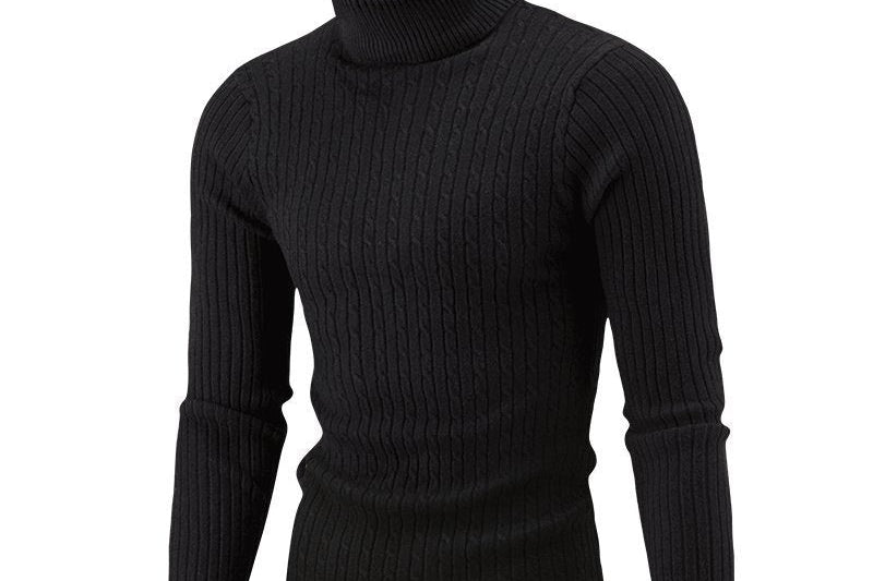 Xander - Men's Cable Front Roll Neck Sweater - Black