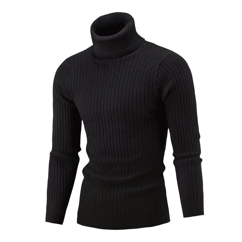 Xander - Men's Cable Front Roll Neck Sweater - Black