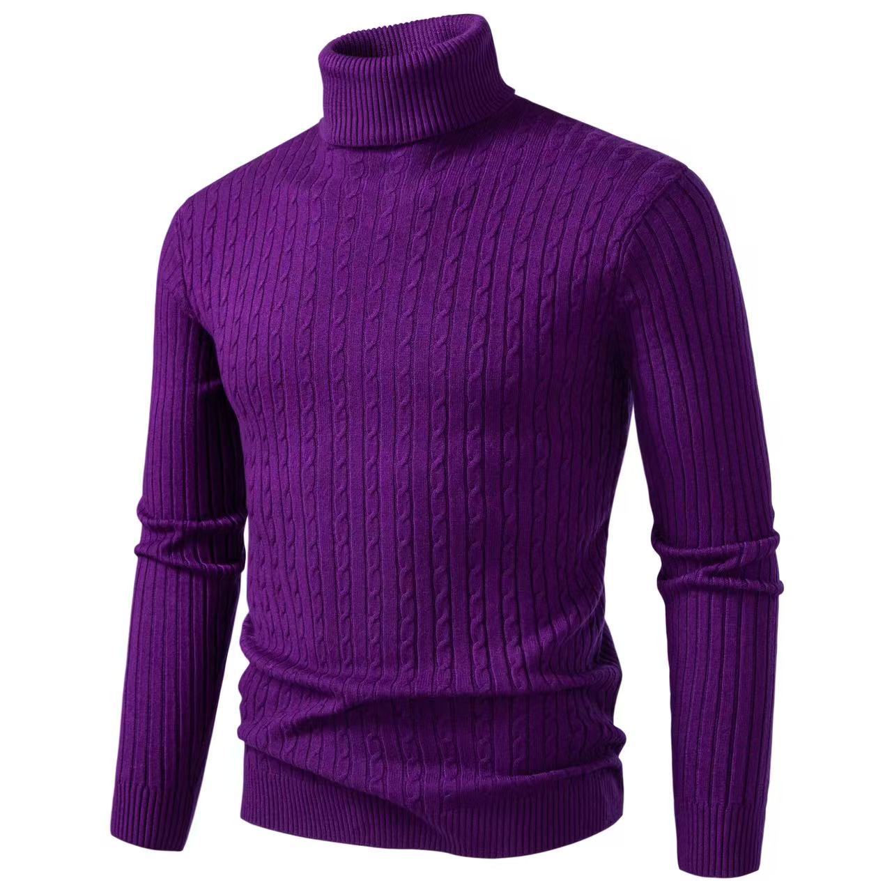 Xander - Men's Cable Front Roll Neck Sweater - Violet