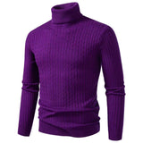 Xander - Men's Cable Front Roll Neck Sweater - Violet