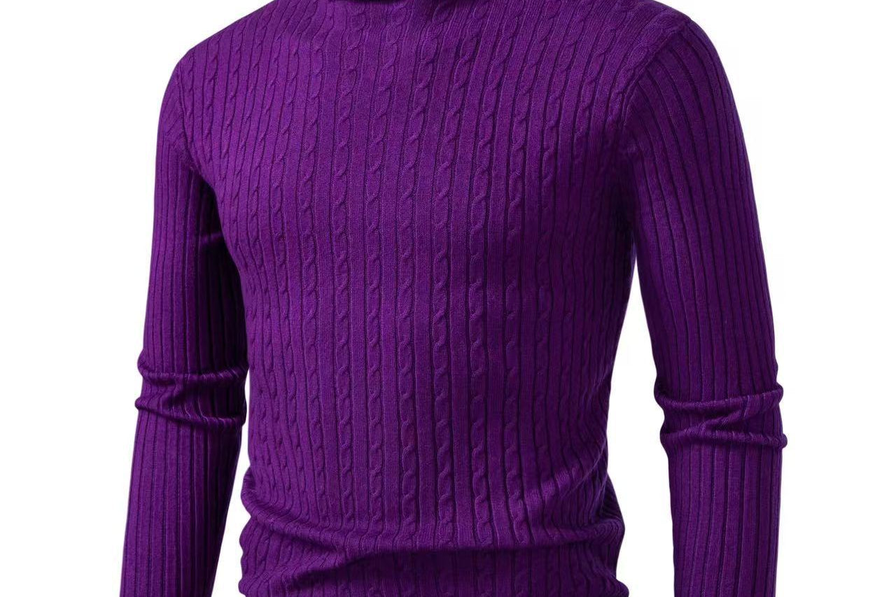 Xander - Men's Cable Front Roll Neck Sweater - Violet