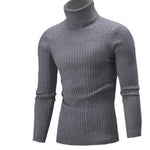 Xander - Men's Cable Front Roll Neck Sweater - Dark Grey