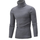 Xander - Men's Cable Front Roll Neck Sweater - Dark Grey